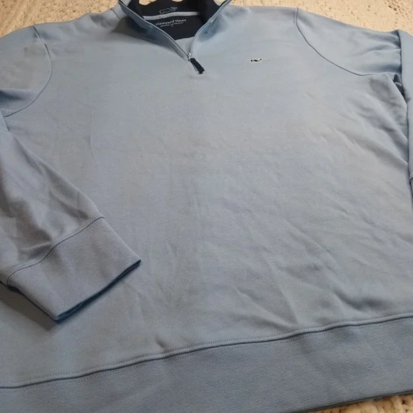 Vineyard Vines 1/4 Zip Mens L Golf Light Blue Pima Cotton Preppy‎ Whale Spring - Picture 3 of 9